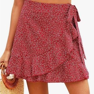 Shein Red Floral mini skirt, wrap style, size XS